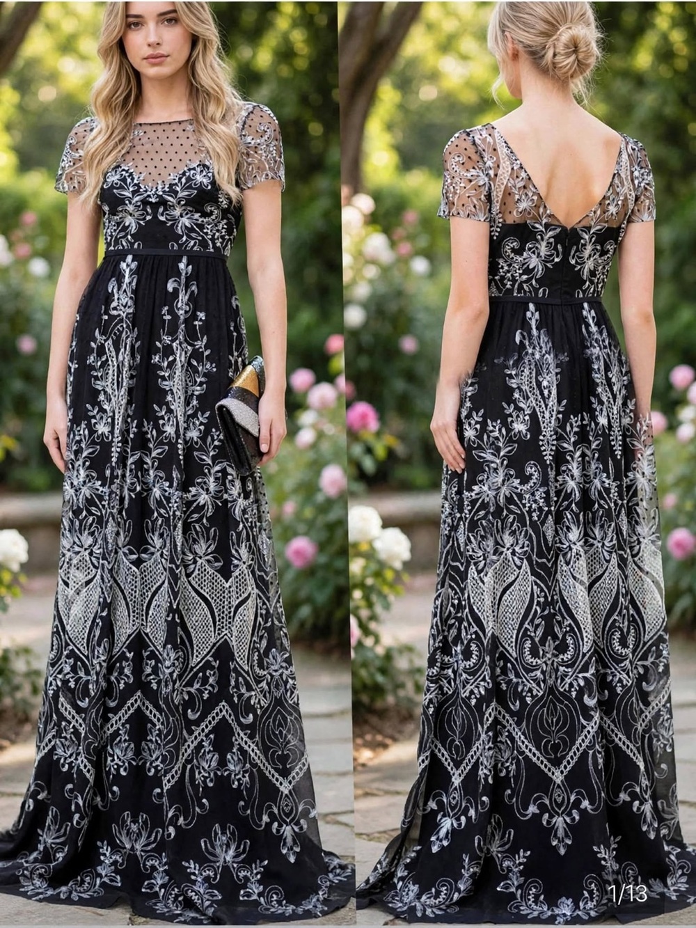 Marchesa Notte Embroidered Swiss Dot Tulle Gown size 4